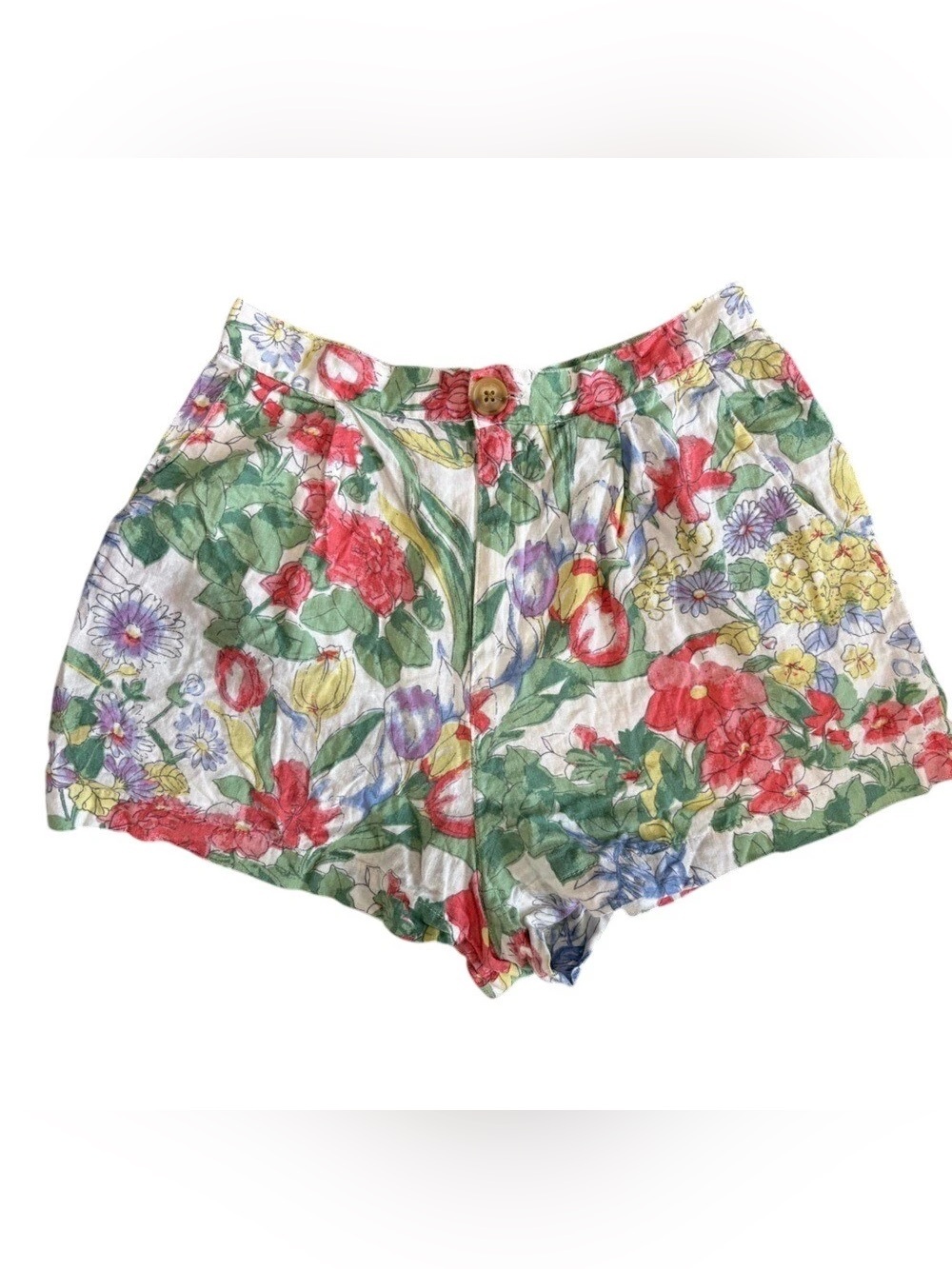Urban Outfitters Floral High-Waist Shorts - Red, Green, Purple, Yellow